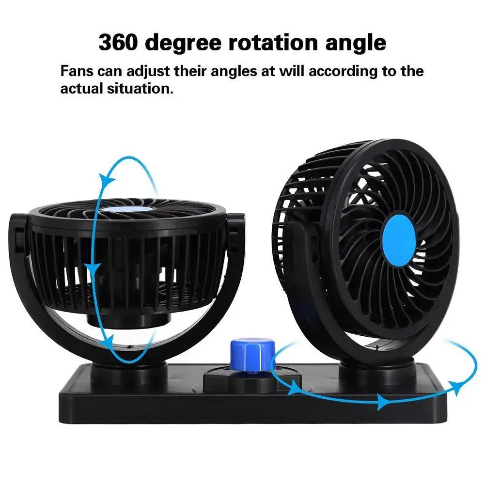 Mini ventilador de auto doble cabezal 360 Portátil 12v