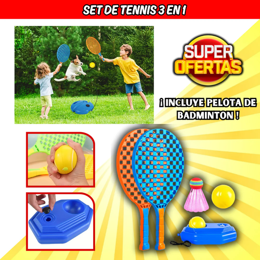 SET DE TENIS JUEGOS 3 EN 1 (2 Raquetas +2 pelotas de Tenis + 1 Bádminton)